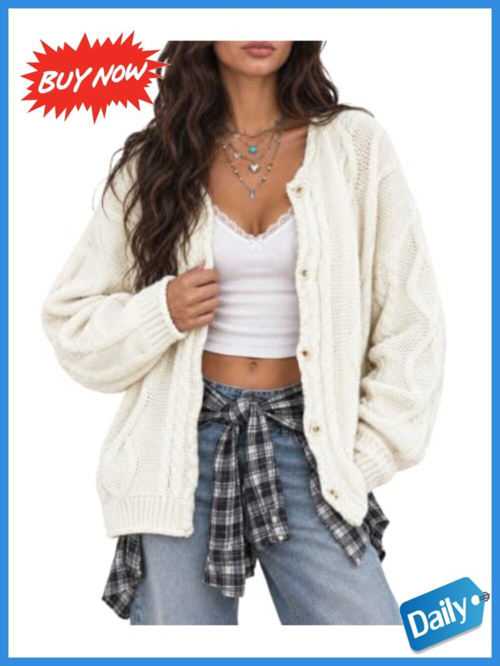 Oversized Chunky Cable Knit Cardigan Long Button Up Sweater
